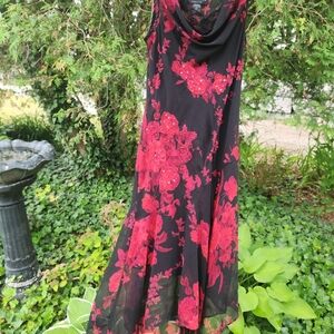 Connected Apparel Black Dress with Red Floral Accents And Beading